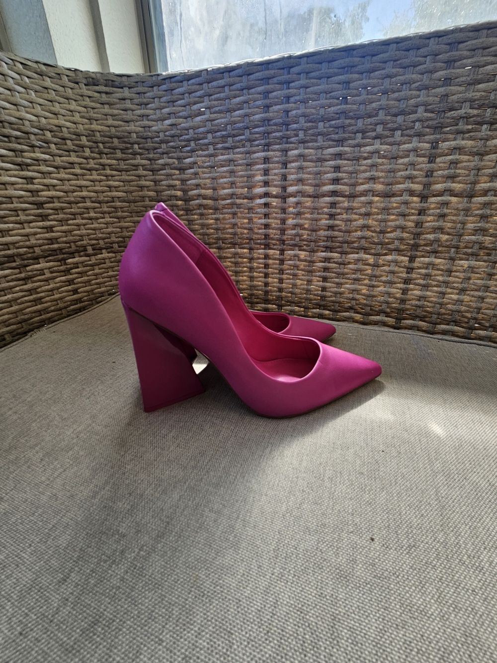 Hot Pink Pointed-Toe Block Heel Pumps